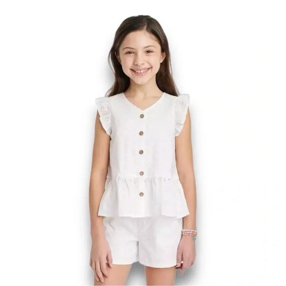 Cat & Jack | Eyelet Peplum Top (S (6/7)) 🤍 - Picture 1 of 8